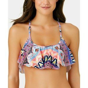 California Waves- Far Away Vacay Printed Strappy Bikini Top, Multi-color, L, NWT
